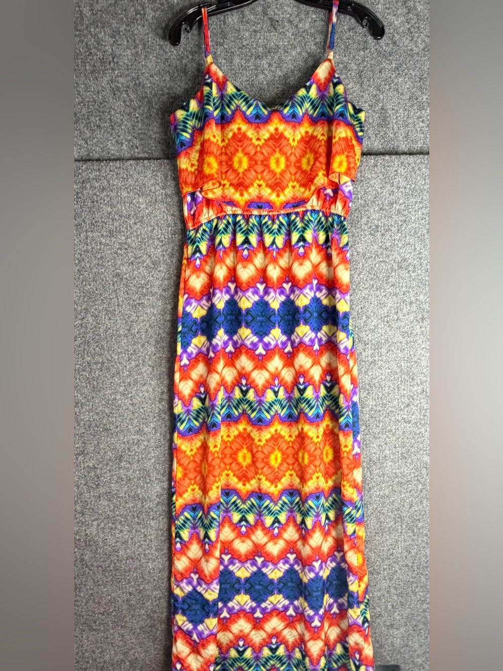 Bright Orange Multi-Color Spaghetti-Strap Maxi‎ Dress